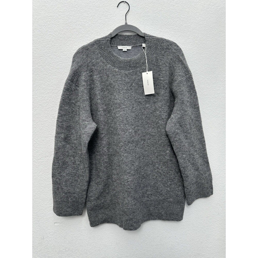 NWT Vince Womens L Medium Heather Grey Alpaca Wool Blend Oversized Crew Sweater